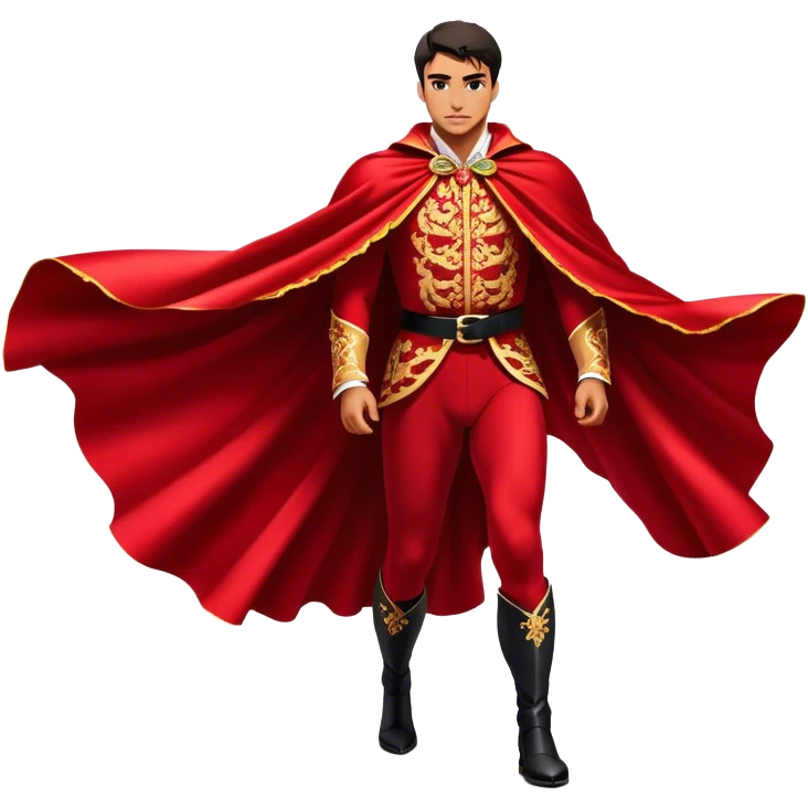 ​Cinematic Spanish Matador Holding a Red Cape, rendered with dynamic motion blur and vivid, high-contrast lighting, emoji