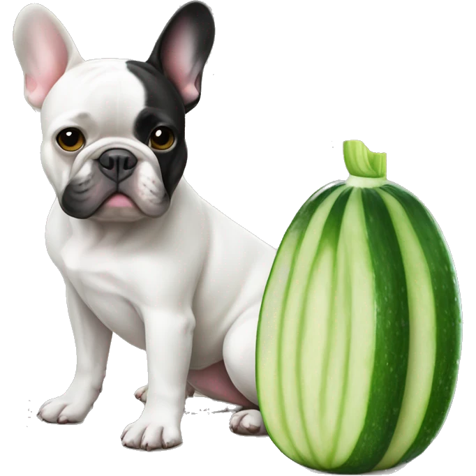 French bulldog with big cucumber emoji