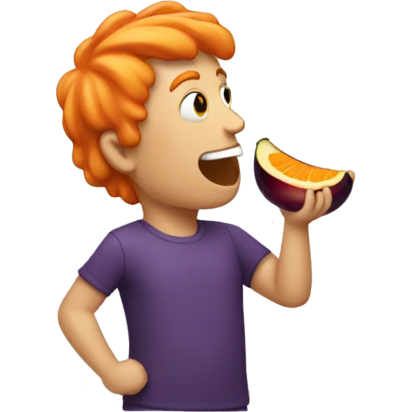 Man with orange hair eating a eggplant  emoji