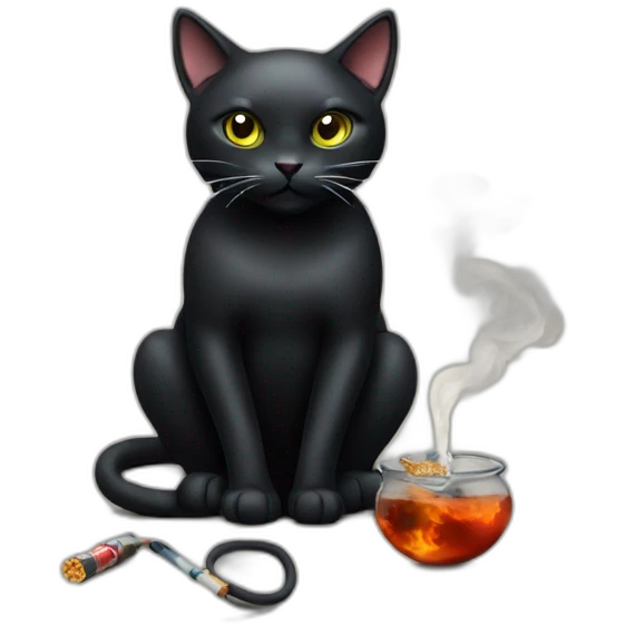 black cat with hookah and cigarettes emoji