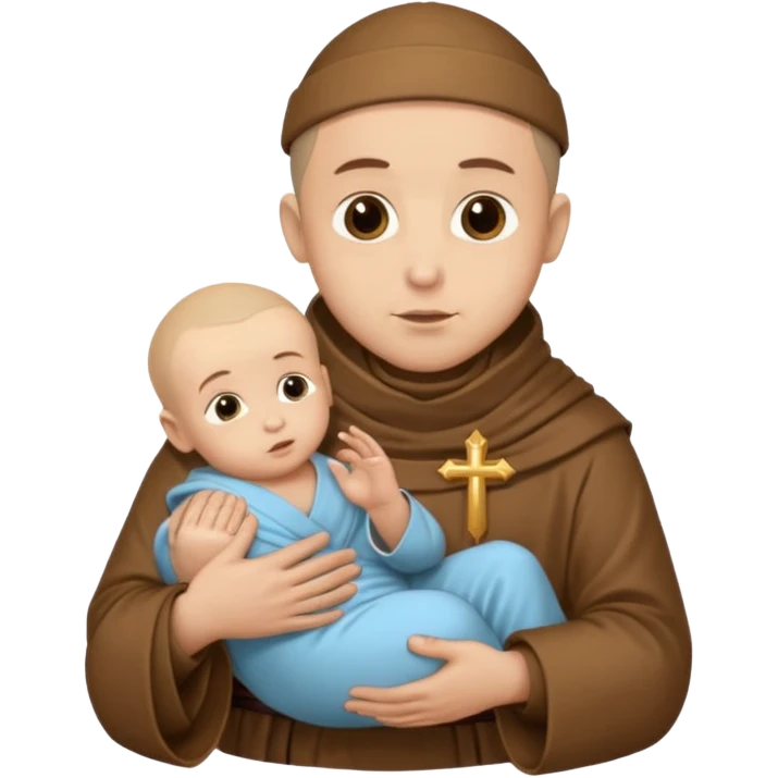 Saint Anthony dressed as a monk and holding the baby Jesus in his lap. emoji