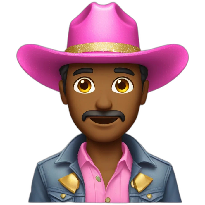 a cowboy wearing a pink hat and wearing a glittery belt emoji