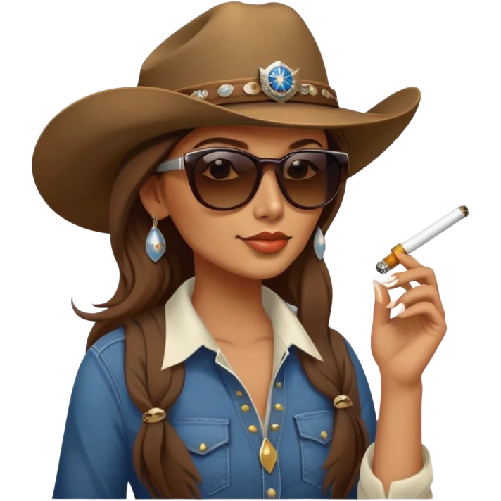 Country woman in cowboy hat with long brown hair with sunglasses with bald eagle on her arm and a cigarette in her mouth  emoji