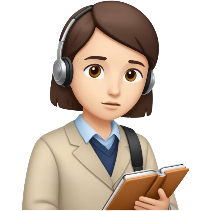 Person with attentive expression, notebook in hand, listening to lecture emoji