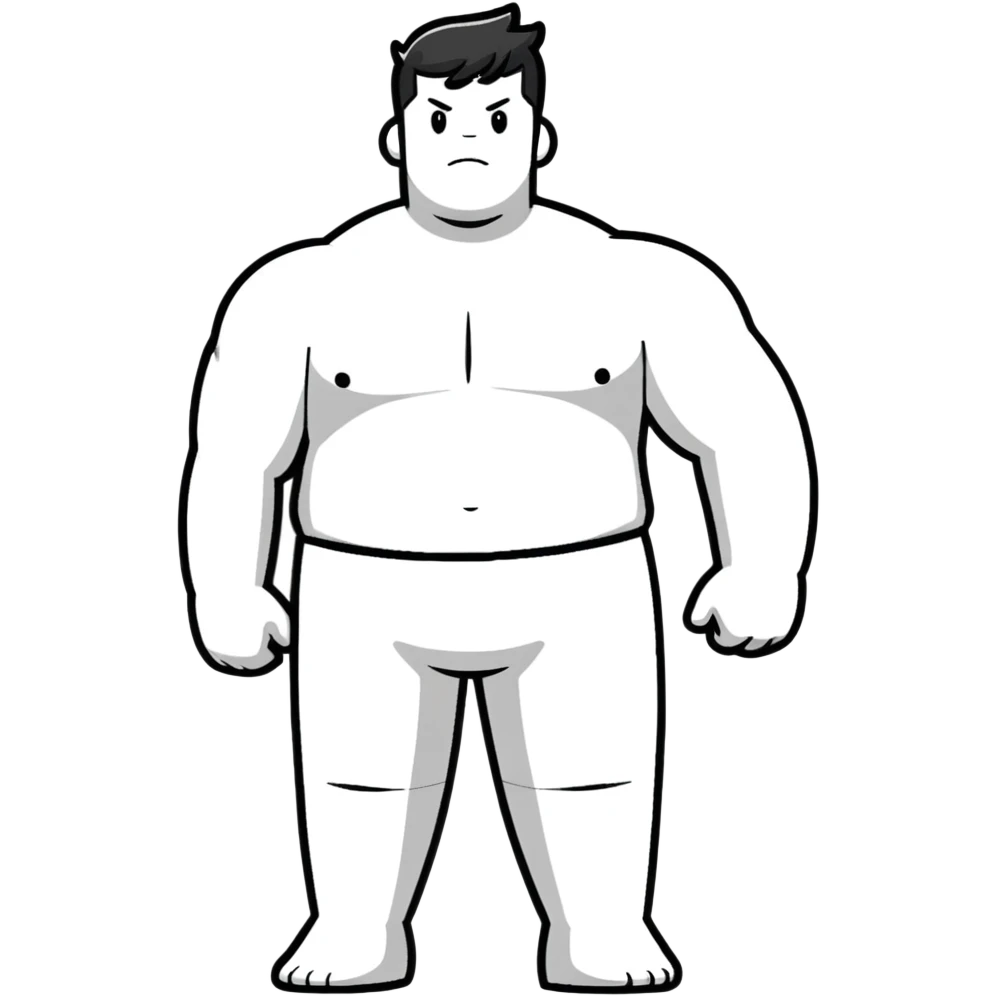 full body bulky male figure standing, robust build, broad shoulders, not too overweight but not skinny emoji