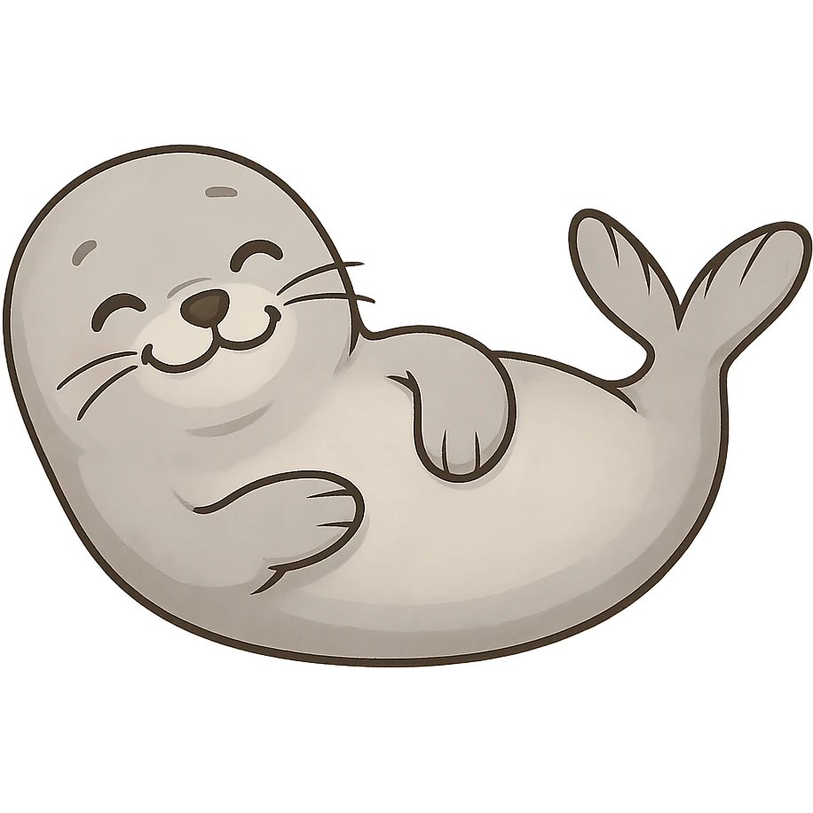 a cute seal lying on its back, smiling emoji