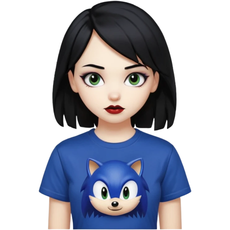 make a goth girl with black hair side bangs, and wearing sonic clothes  emoji