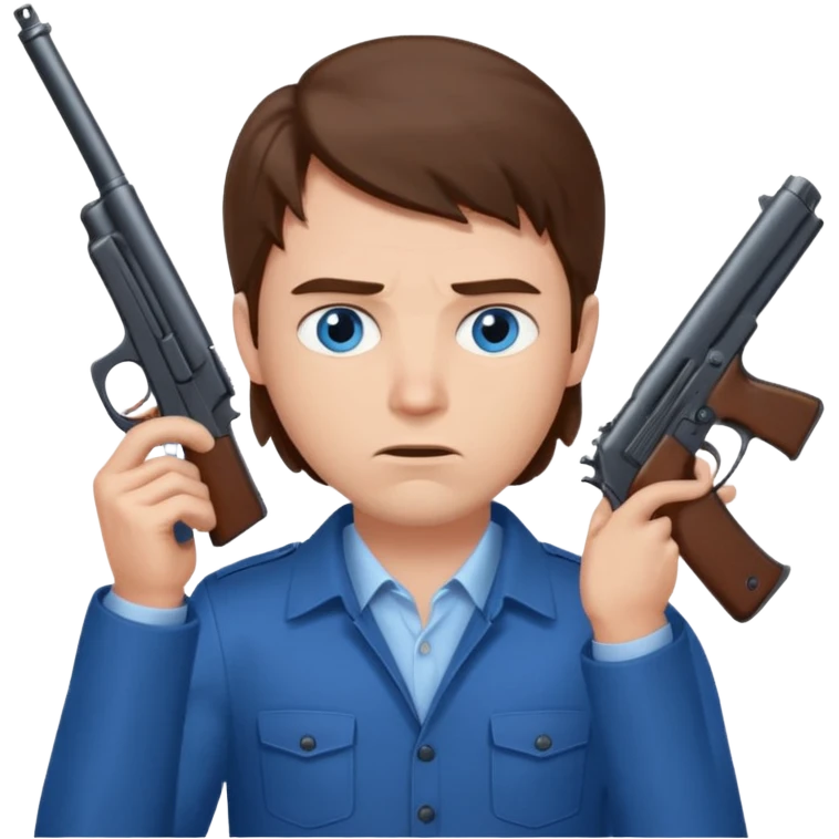guy w medium long brown hair and blue eyes with gun to head emoji