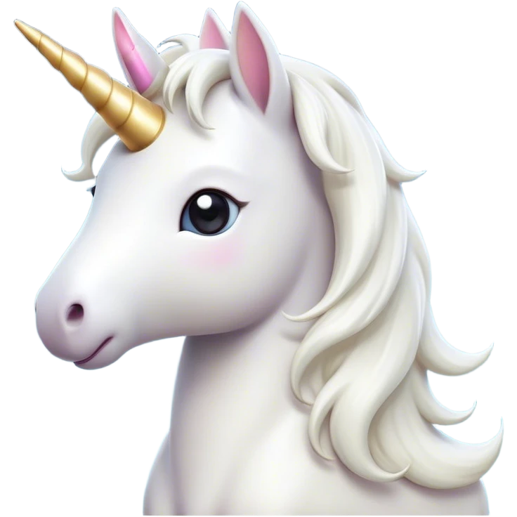 Cinematic Cute White Unicorn Portrait Emoji, Head tilted playfully and inquisitively, featuring a charming, petite form with a silky white color, a delicately flowing mane and tail, and a tiny, sparkling horn, with large, dreamy eyes full of wonder, Simplified yet irresistibly adorable features, highly detailed, glowing with a warm, enchanting glow, high shine, affectionate and lively, stylized with a touch of fairy-tale whimsy, soft glowing outline, capturing the essence of a mischievous yet endearing white unicorn that seems as if it could gallop out of the screen into your heart! emoji