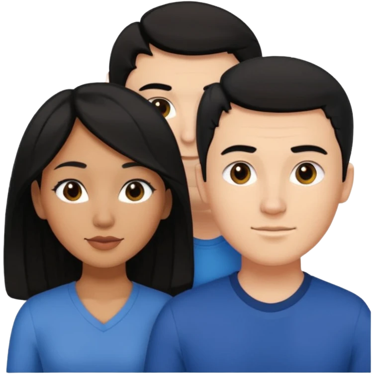 Mixed race couple, white male with mixed female (asian & black)
the female is more asian than she is black, she has long hair and very tanned skin, and black eyes
The male is french, he has thick luscious hair emoji