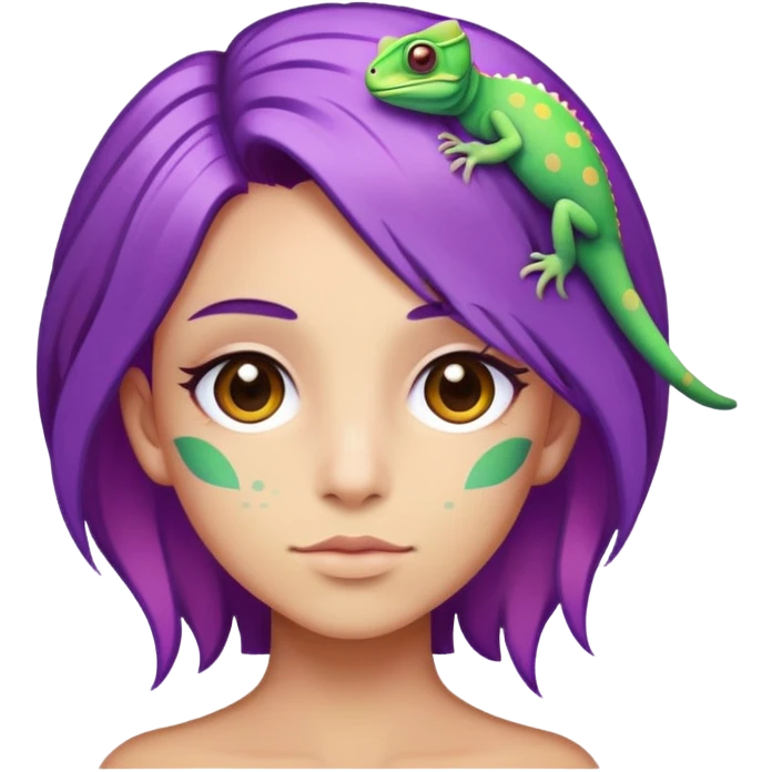 With chameleon, and purple hair emoji