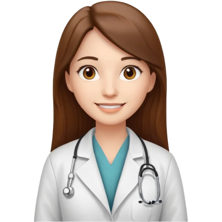 smiling doctor woman, brown eyes, white skin, long brown straight  emoji