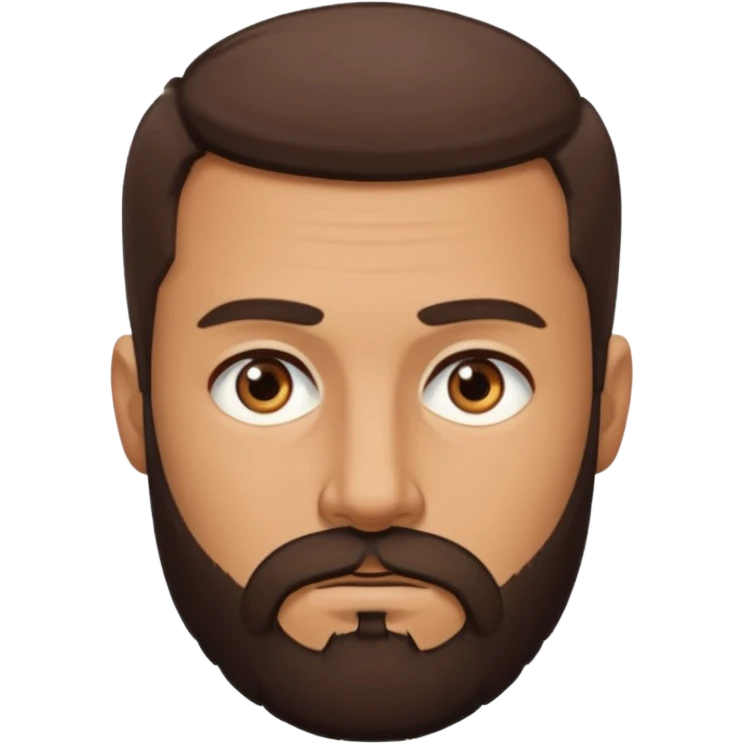 man, short hair, brown eyes, full beard, frowned eyes emoji