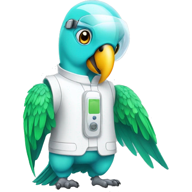 Parrot wearing a Cleanroom suit emoji