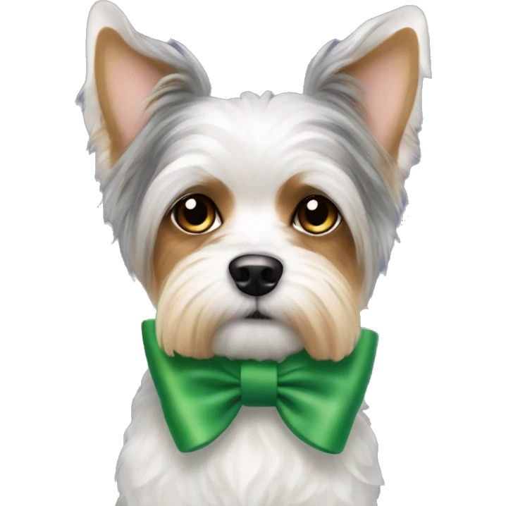 Biewer dog with green bow between ears  emoji