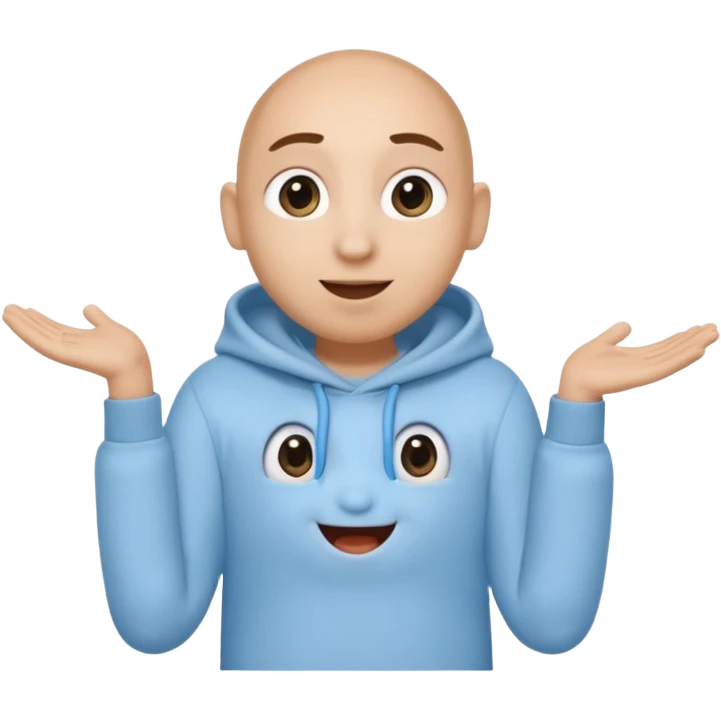 No head..it has 1 eye....stands upright ...wears clothing. is light grey and light blue..looks happy and cuddly... doesnt have a full head.... there is a appendage coming out of top of body with a single large eye emoji