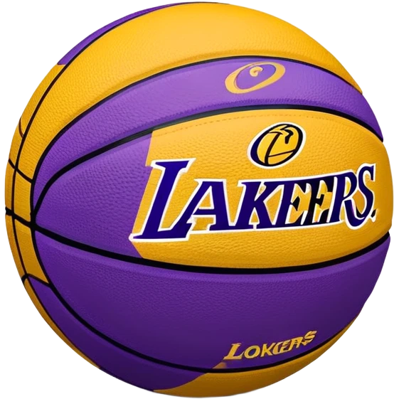 Minimalist purple and gold Spalding basketball with NBA logo, Lakers colors, iOS emoji style emoji