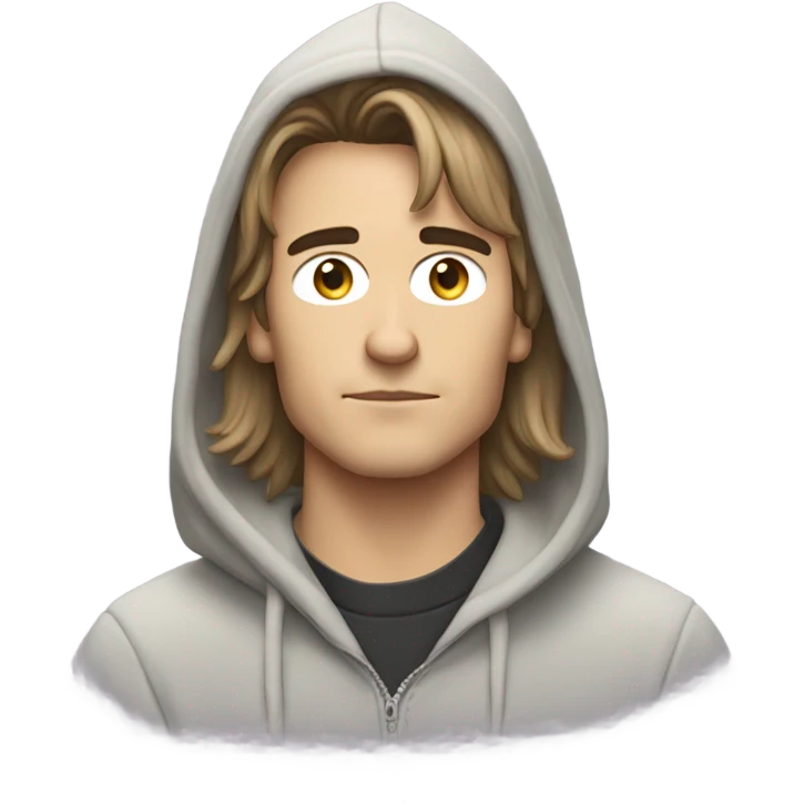 guy with a mullet wearing a hoodie with the band weezer and his skin is peach emoji