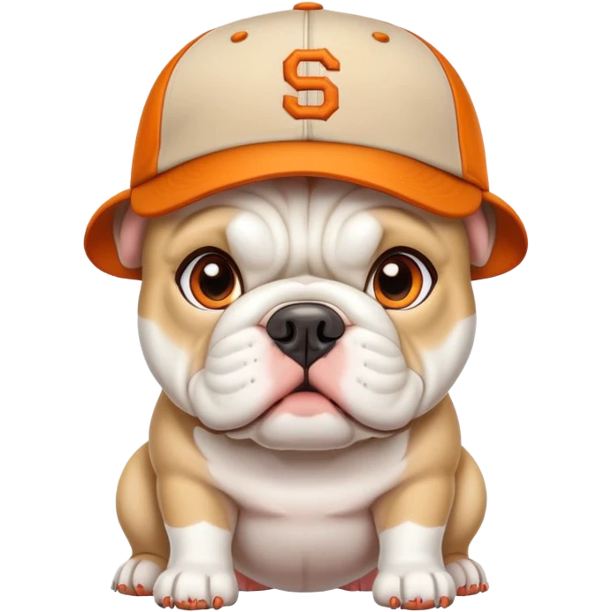 Only white BULLDOG, with orange baseball hat, H emoji