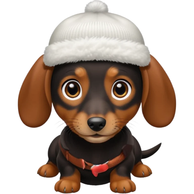 mini daschund wearing a white beanie emoji