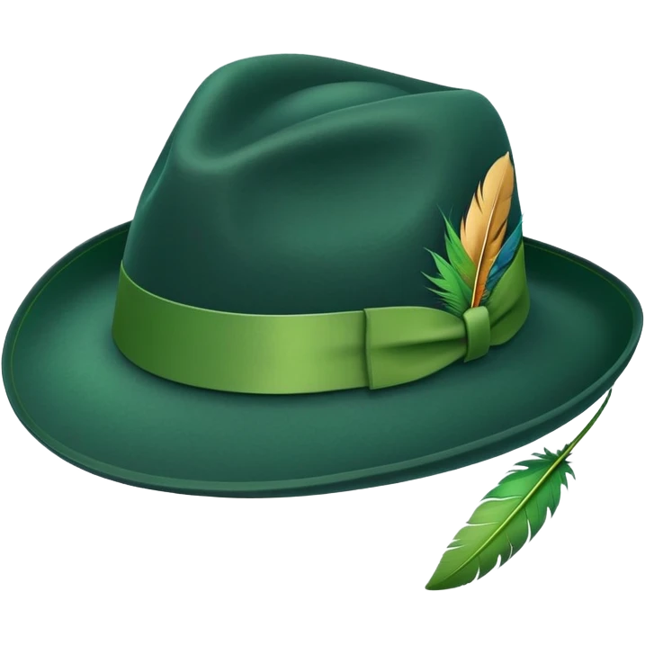 a fedora emoji with a green band and a feather emoji