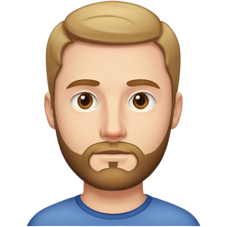 un homme blanc avec une barbe courte et un middle part emoji