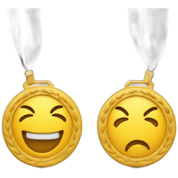 a yellow face iOS-style emoji biting a first place medalplace medal emoji