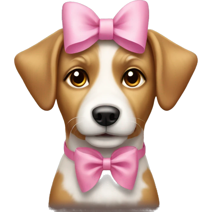 Light brown and white dog with pink bow emoji