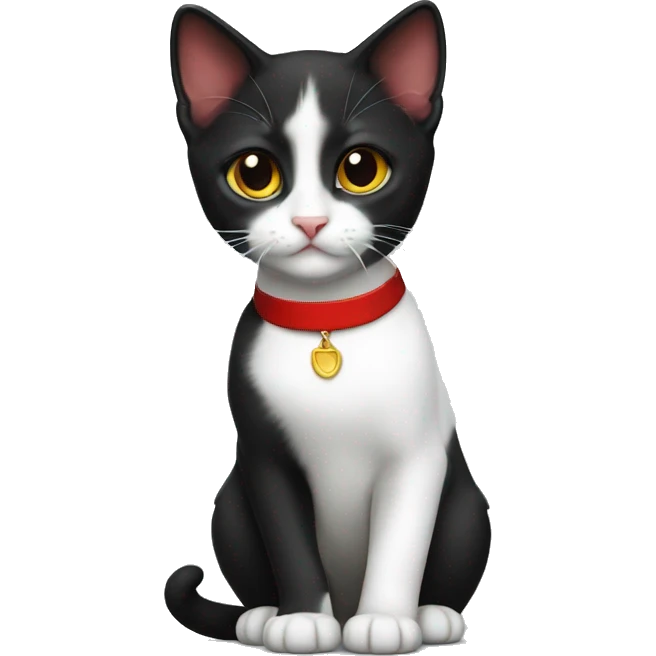 Tuxedo kitten with a red collar emoji