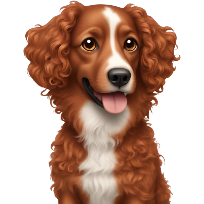curly/wavy red brown haired dog with a smaller black  emoji