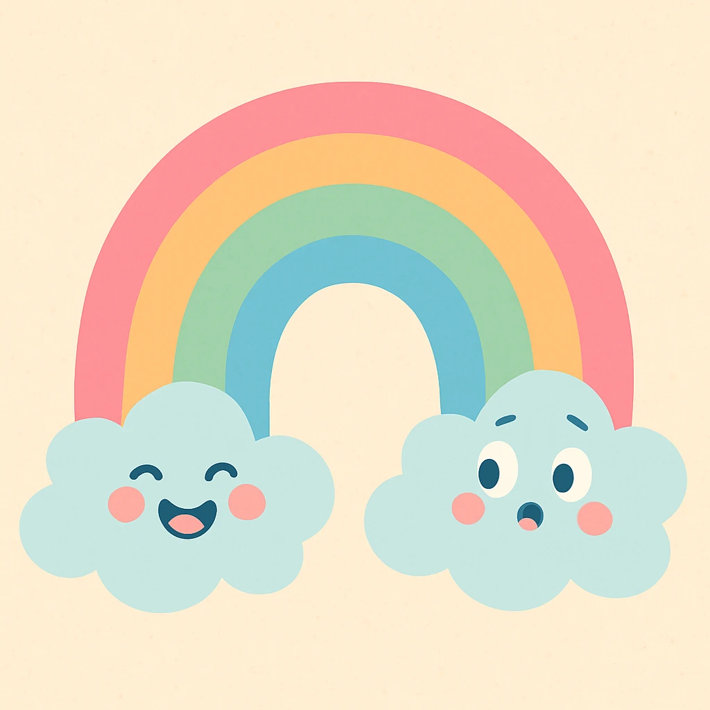 a rainbow with fluffy clouds, soft pastel colors emoji