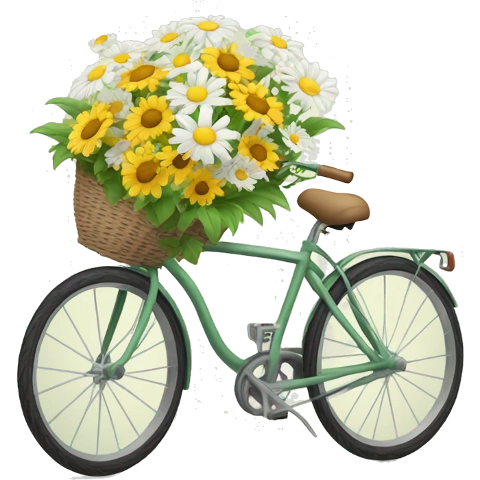  bicycle with front basket has bouquet of daisies  emoji
