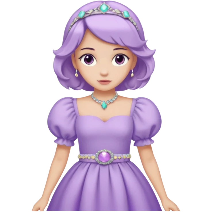 A pastel purple dress with puffed sleeves and gemstone belt.




























 emoji