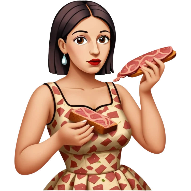 picasso art woman with SPAM MEAT dress eating spam emoji