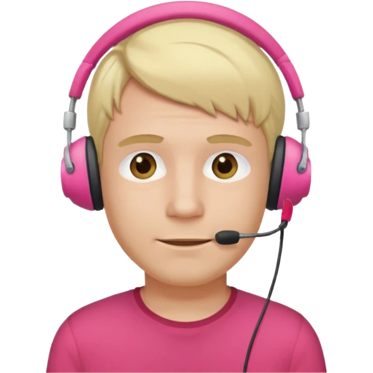 guy with blonde hair, red shirt and pink headset emoji