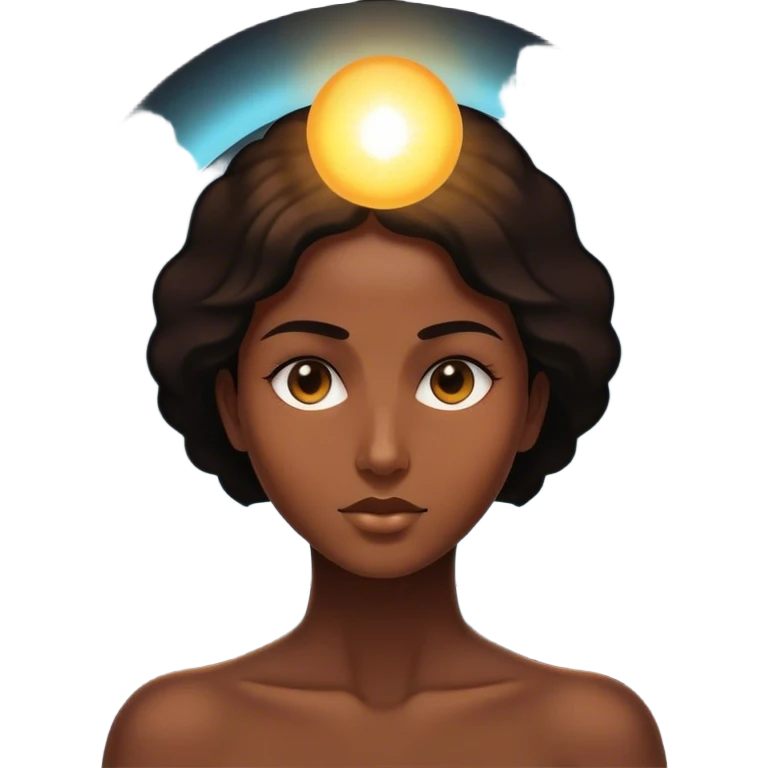 Un espejo con un brillo hipnótico en el centro de un espacio oscuro y una persona en silueta emoji