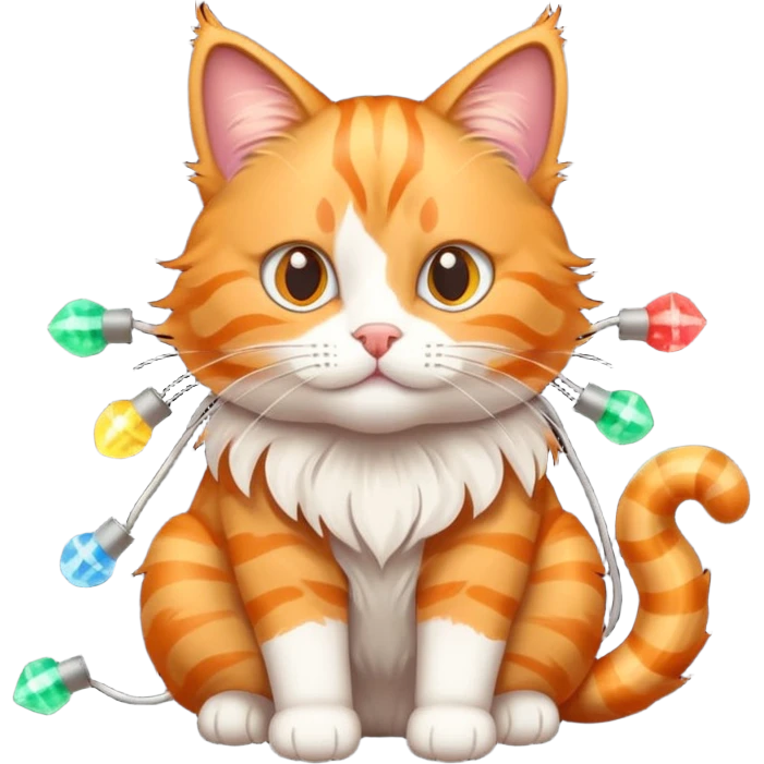 cat tangled up in christmas lights emoji
