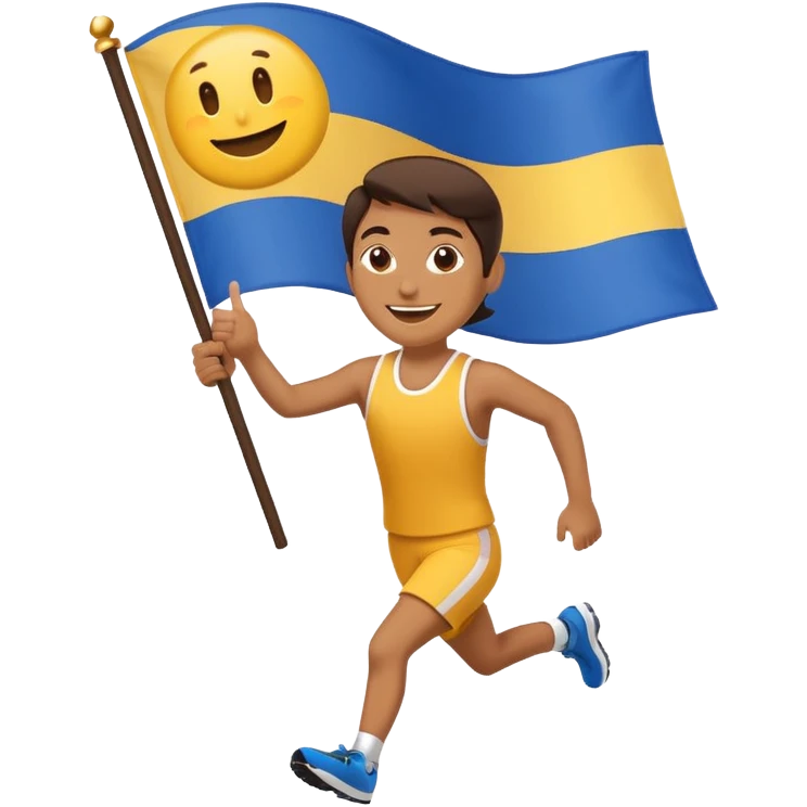 happy runner waving a flag that says 'emojiland’ emoji