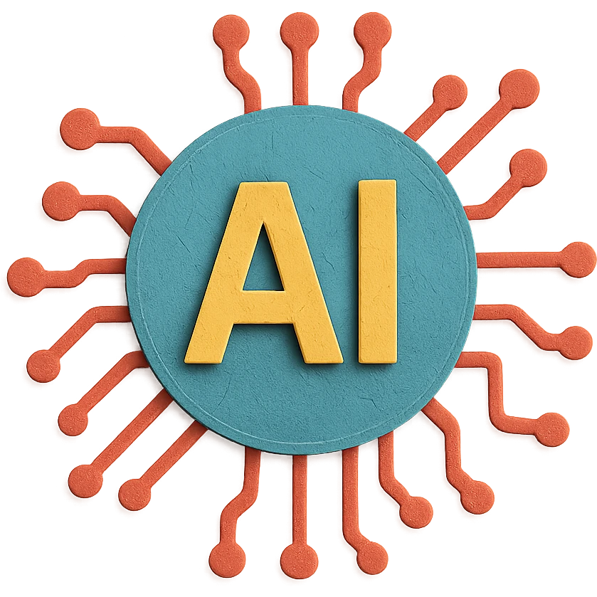 circular circuit board with 'AI' in the center, detailed electronic lines emoji