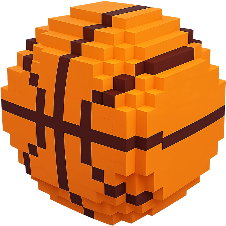 A simple and clear voxel-style basketball emoji