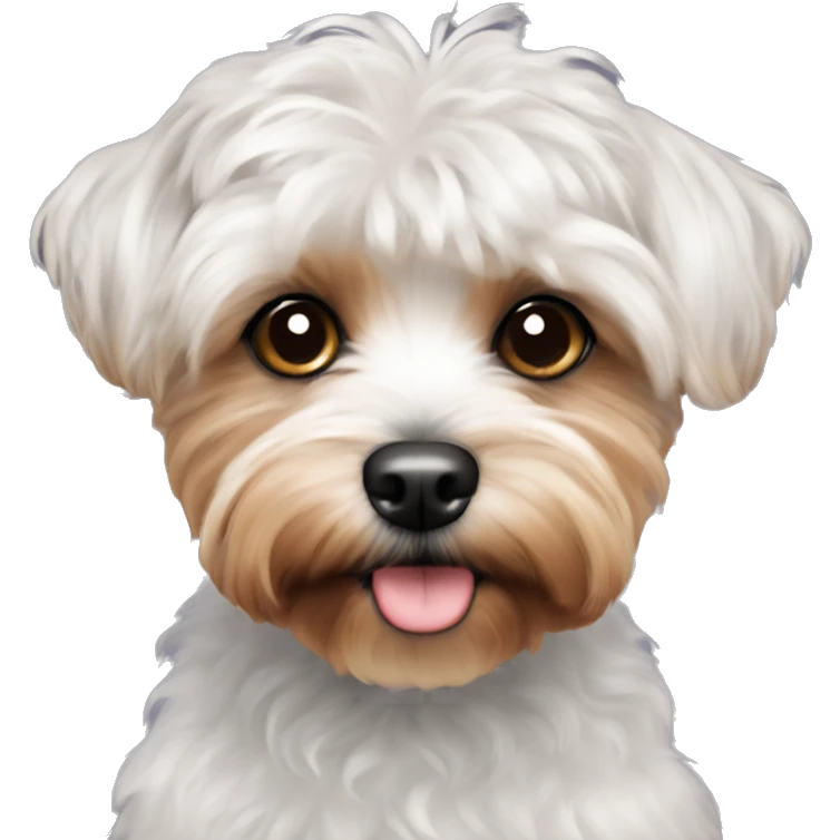 Yorki poo with black curly hair and white patch on chest emoji