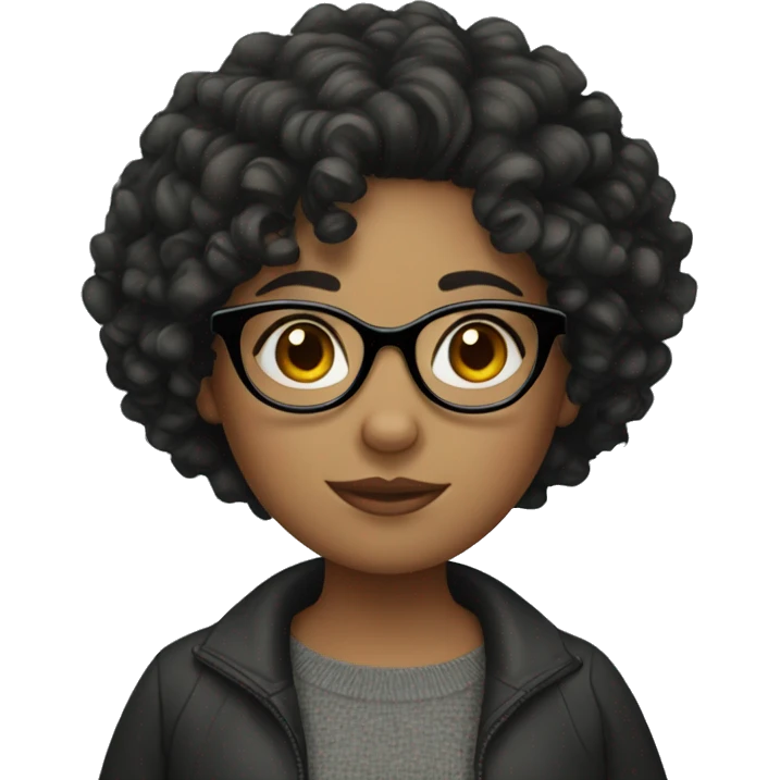 curly girl with black short hair and glasses emoji