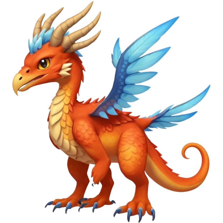 Raptorik scaley feathery fiery horned Amaura-Aurorus-Pokémon-Fakémon-hybrid-fusion-creature, full body emoji