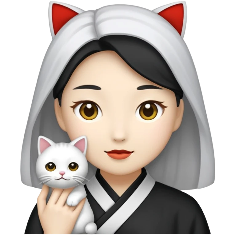 黑色长发女孩抱银色虎斑猫 emoji