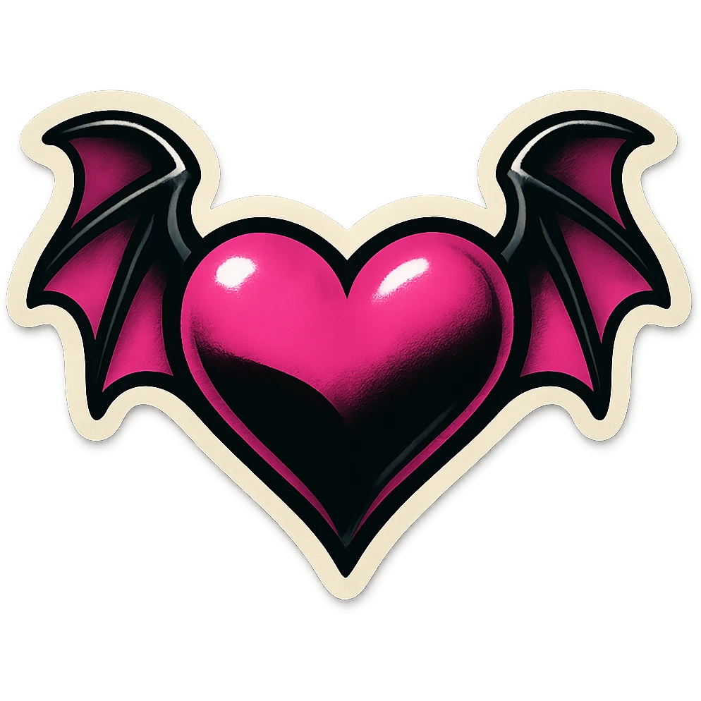 gothic heart black and pink with bat wings emoji