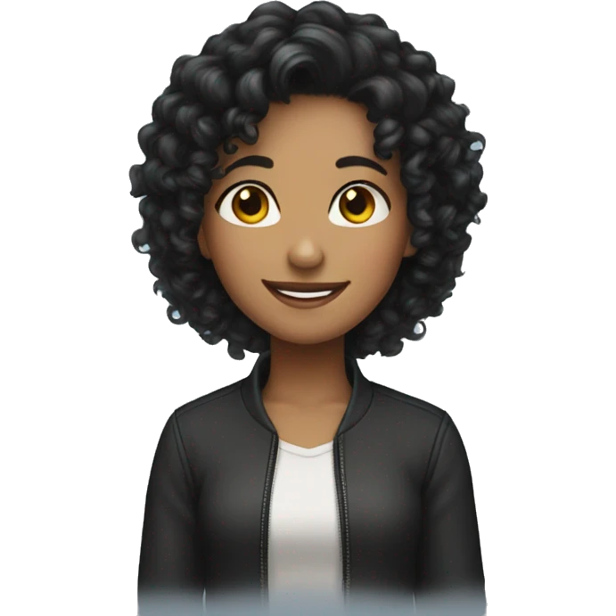 Girl with black curly hair is happy emoji