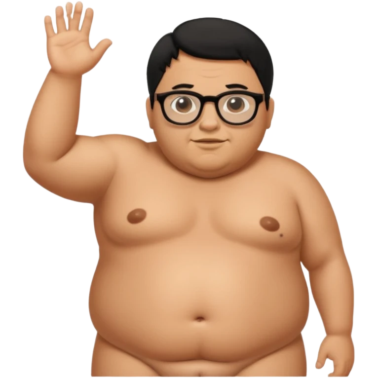 fat naked tan man with small penis with black hair and black glasses emoji
