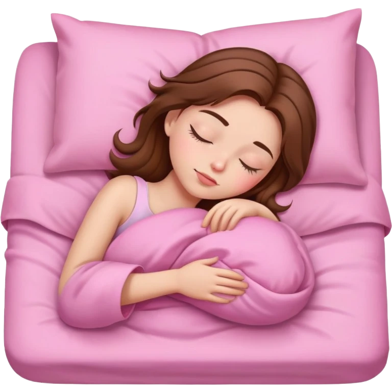 Girl sleep, pink sheets, brown hair emoji