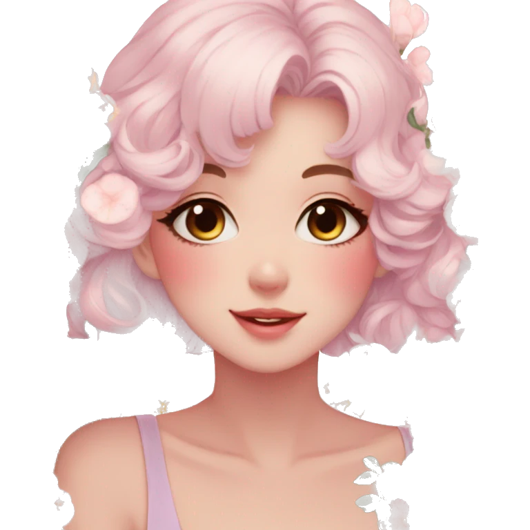 Gorgeous pastel anime style lady with blushing face and flowers aesthetic trending style emoji