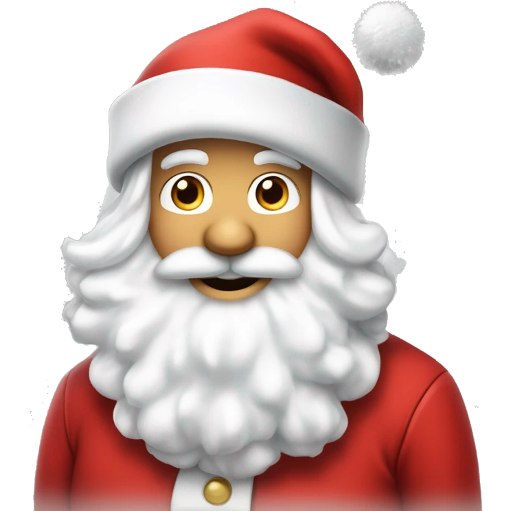 “An adorable Santa with a red suit, fluffy white beard, rosy cheeks, big eyes, and a red hat with a white pom-pom réaliste  emoji